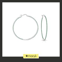 in stock Hand Set Cubic Zirconia Round Hoop Earrings, Luxury Green Hoop Jewelry, Fine Jewelry Green Sterling Silver Hoop Earrings, Modern Hoop Jewelry With Pave Setting, Sterling Silver Channel Set Hoop Earrings, Sterling Silver Hoop Jewelry, Aaa Quality Sterling Silver Hoop Jewelry, Large Hoop Earrings, Cubic Zirconia