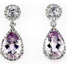 Royal Enchantment 14K White Gold Diamond & Pink Amethyst Earrings - 6.85 Carat Pear Shape Gemstones Formal Amethyst Briolette Earrings, Amethyst Briolette Earrings For Formal Occasions, Formal Lavender Gemstone Earrings, Formal Lavender Earrings, Fine Jewelry Wedding Earrings With Gemstone Accents, Fine Jewelry Earrings With Gemstone Accents For Wedding, Formal Briolette Earrings With Gemstone Accents, Briolette Gemstone Earrings For Wedding, Lavender Elegant Jewelry For Anniversary