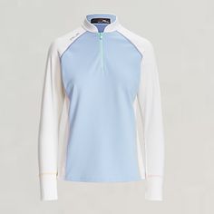 Beautiful Ralph Lauren Zip Up Perfect For Golf Or Active Wear Size L Brand New Never Worn! Super Light Blue Half-zip Top For Spring, White Half-zip Top For Sports, Blue Fitted Half-zip Top, Sweaters Ralph Lauren, Ralph Lauren Zip, Oversized Grey Sweater, Sweater Trends, Ladies Turtleneck Sweaters, Golf 1