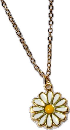 White Metal Jewelry With Flower Charm, Enamel Necklaces With Flower Charm And Pendant, White Enamel Pendant Charm Necklaces, Enamel Flower Pendant Necklace With Charm, Enamel Flower Pendant Necklace With Flower Charm, Gold Enamel Flower Jewelry, Gold Enamel Flower Pendant Necklace, Gold Flower-shaped Enamel Jewelry, Nickel-free Enamel Flower Jewelry