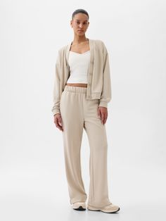 Soft stretch knit straight leg pants.  Elasticized waist.  Front slant pockets.  Mid rise.  Straight silhouette with a roomy fit.  Wide leg.  Models wearing Gap Straight Leg Sweatpants, Cloud Light, Cloud Lights, Petite Size, Straight Leg Pants, Leg Pants, Spring Outfits, Moonstone, Heather Grey