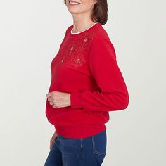 This gorgeous and comfortable floral embroidered sherpa sweater is punctuated with a flattering hemline and cozy long sleeves.Features: EmbroideredClosure Type: Pullover HeadFit: Regular FitNeckline: Crew NeckSleeve Length: Long SleeveApparel Length: 24.5 InchesFiber Content: 100% PolyesterFabric Description: FleeceCare: Machine Wash, Tumble DryCountry of Origin: Imported Long Sleeve Tops With Embroidered Hem And Relaxed Fit, Casual Lace Trim Top For Winter, Winter Crew Neck Tops With Floral Embroidery, Casual Long Sleeve Sweater With Lace Trim, Fall Crew Neck Sweater With Lace Trim, Customizable Red Long Sleeve Sweatshirt, Winter Crew Neck Sweater With Lace Trim, Winter Floral Embroidered Long Sleeve Sweatshirt, Red Long Sleeve Stretch Sweatshirt