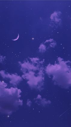 the night sky is filled with stars and crescents, as well as some clouds