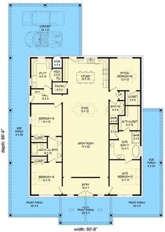 the floor plan for a two story house with an attached garage and living room area