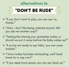 a green background with the words'alternatives to don't be rude '