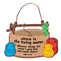 an image of jesus is the living water bag with bible verse on it and other items