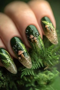 Witchy Nails, Fall Nail Art Designs, Green Nail Designs, Fall Nail Art, Autumn Nails, Manicure Y Pedicure, Nail Designs Spring, Fall Nail Designs, Nail Art Inspiration