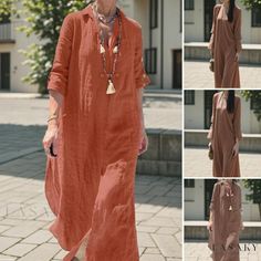 Lasaky - Womens Casual Loose Fit Cotton Vest Dress with Mandarin Collar and Long Sleeves Beach Maxi Dress With Pockets And Long Sleeves, Long Sleeve Maxi Dress With Pockets For Vacation, Olive Green Midi Dress, Stylish Midi Dress, Irregular Skirt, Dress With Collar, Chic Maxi Dresses, Cotton Shirt Dress, Long Sleeve Casual Dress