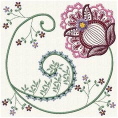 an embroidered design with flowers and swirls