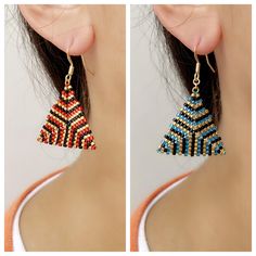 Adorn yourself with these drop Triangel Dangle earrings, perfect for adding a touch of summer sparkle to any outfit. Handmade with exquisite Miyuki delica seed beads, these beaded earrings are a true statement piece of beaded jewelry. The delicate drop design of these seed bead earrings is sure to turn heads wherever you go. Elevate your style with these unique handmade earrings that are both elegant and fun. Closure: hook Nickel free and lead free Length:1.76 inches Width: 1.12 inches Quantity:1 pair Beaded Triangle Earrings For Gifts, Triangle Beaded Earrings For Gifts, Elegant Triangle Beaded Earrings Gift, Elegant Triangle Beaded Earrings For Gift, Elegant Triangular Beaded Earrings For Gift, Bracelet Miyuki, Unique Handmade Earrings, Drop Design, Earring Gift