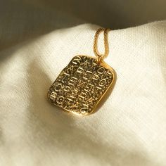 Magic Sator Square Gold Talisman Necklace - COMMON ERA Antique Engraved Jewelry For Good Luck, Antique Engraved Jewelry For Blessing Occasions, Gold Rectangular Pendant Necklace Collectible, Gold Rectangular Pendant Necklace For Collectors, Symbolic Square Pendant Necklace With Engraving, Antique Gold Jewelry For Blessing, Antique Engraved Necklace For Good Luck, Antique Gold Jewelry For Blessing Occasions, Antique Engraved Good Luck Necklace