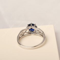 All HANDMADE ITEMS SHIP IN APPROX 8 DAYS Main Stone: Lab created sapphire Main Stone Size: cushion cut 7 mm x 7 mm Main Stone Weight: 1.61 carat Side Stone: None Height From The Ring Setting Bottom(to gemstone top): about 5.48 mm Width of Ring band Measure: gradually varied,about 2.05 to 6.10 mm Material: 925 Sterling Silver/14K White Gold/14K Yellow Gold/14k Rose Gold Engraved: Available For FreeNo more than 13 letters) Customized:Of course! Tell me what you want Includes With Order: All of my Silver Lab-created Sapphire Ring With Halo Design, Sapphire Birthstone Ring With Prong Setting, 14k White Gold Round Birthstone Ring With Gemstone, Lab-created Sapphire Birthstone Ring With Prong Setting, Silver Sapphire Ring With Halo Design For Promise, Sapphire Ring With Halo Design For Anniversary, Silver Birthstone Ring Fine Jewelry, Sapphire Birthstone Ring With Halo Setting, Round Sapphire Solitaire Birthstone Ring