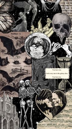 an altered collage with skulls and other items