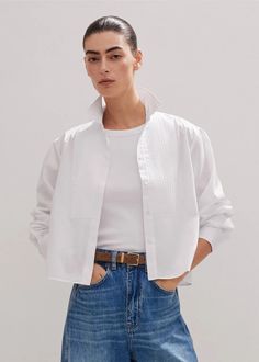 Cotton Bib Detail Crop Shirt White Ankle Sleeve, Classic White Shirt, Layered Look, Crop Shirt, Shirt White, Classic White, Cotton Tops, Her Style, White Shirt