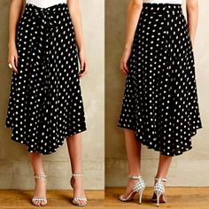 Love This Adorable Polka Dot Midi Skirt By Porridge For Anthropologie. It’s So Flattering! It Has A Front Tie With Zip And Hook Closure In The Back. Lined. In Like Brand New Condition! Only Worn Once. 26” Waist. 30 1/2” L. Asymmetrical Pleated Skirt For Day Out, Chic Asymmetrical Skirt For Brunch, Spring Polka Dot Long Skirt, Polka Dot Long Skirt For Spring, Chic Long Skirt With Polka Dot, Black Midi Skirt For Brunch, Chic Polka Dot Skirt, Chic Polka Dot Relaxed Skirt, Chic Polka Dot Relaxed Fit Skirt