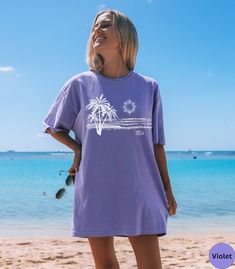 Tropical Palm Tree Comfort Colors Summer Beach Vacation Shirt,palm Trees Graphic Tshirt, Palm Tree Shirt, Aesthetic Shirt,oversized Coverup - Etsy Tropical Graphic Print T-shirt For Beach, Tropical Print T-shirt For Beach, Summer Surfing Vsco T-shirt, Tropical Print T-shirt For Beach In Summer, Summer Cotton T-shirt With Palm Tree Print, Summer Vacation Tops With Palm Tree Print, Summer Tops With Palm Tree Print For Vacation, Purple Short Sleeve Vacation Tops, Relaxed Fit Palm Tree Print T-shirt