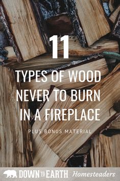 firewood logs with text that reads 11 types of wood never to burn in a fireplace