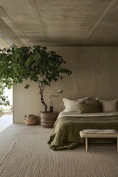 Neutral Bedroom Decor With Green