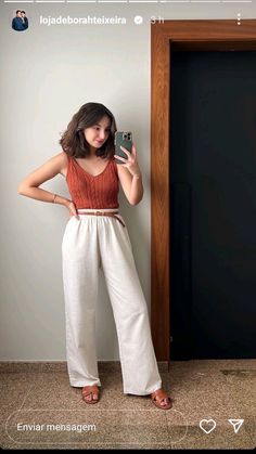 Casual Cozy Outfits Summer, Terracotta Shirt Outfit, Teacher Outfit Dress, Apricot Outfit Ideas, Casual Outfits Philippines, Summer Internship Outfits, Look Terracota, Professional Summer Work Outfits, Cute Modest Outfits