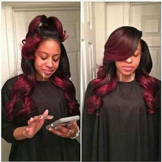 2 part sew in Voice Of Hair, Burgundy Balayage, Hairstyle Gallery, Red Ombre, Hair Shows, Black Hairstyles