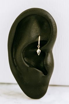 an ear is shown with a diamond in it