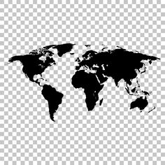 a black and white world map on a transparent background