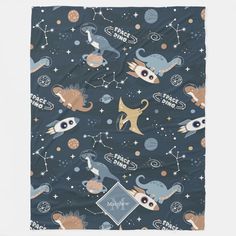 an animal themed blanket with space and stars