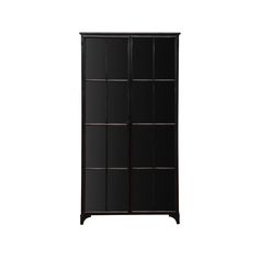 a black bookcase with four shelves on each side