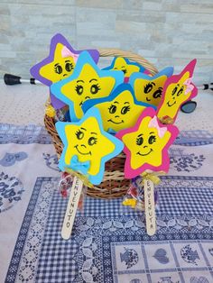 a basket filled with stars on top of a table