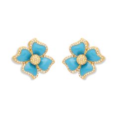 Turquoise Enamel Flower Clip Earrings - The Well Appointed House Flower Clip, Enamel Flower, Sparkling Crystal, Clip Earrings, Intricate Design, The Light, Lab Grown, Clip On Earrings, Vintage Jewelry