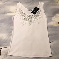 Nwt - Embellished Slinky Material White Tank. Medium White Tank, White Silver, Womens Tops, Tank Tops, Silver, Women Shopping, White, Black, Color