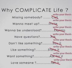 a piece of paper with writing on it and the words'why complicatie lie? '