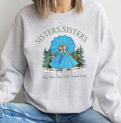 YOUTH and TODDLER SHIRTS ARE T-SHIRT not SWEATHIRT !! UNISEX SHIRT MEANS T-SHIRT, IF YOU WANT a SWEATSHIRT PLEASE CHOOSE SWEATSHIRT FROM SIZE DROPDOWN MENU !! Youth and Toddler sizes only for t-shirt not sweatshirt ! Unisex Shirt means also T-shirt ! Groovy Sisters Sisters There Were Never Such Devoted Sisters Sweatshirt, Christmas Movie Sisters Crewneck, Xmas Christmas Sisters Shirt. Before you order please check the color charts carefully,  because there are both options as sweatshirt and tshi Sister Shirts For Christmas, Sister Christmas Shirts Vinyl, Christmas Sister Shirts, Winter Custom Print Tops With Relaxed Fit, Winter Tops With Custom Print And Relaxed Fit, Winter Crew Neck Pre-shrunk T-shirt, White Christmas Sisters, Sisters Svg, Christmas Movie Shirts