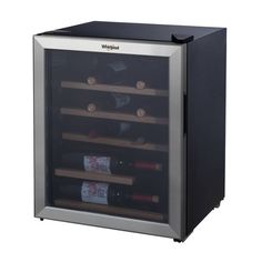 a wine cooler with several bottles in it