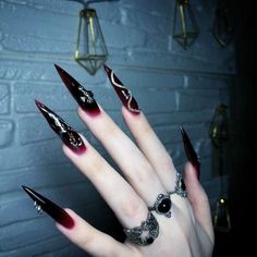 Witchy Nails, Sharp Nails, Anime Nails, French Tip Acrylic Nails, Coffin Shape Nails