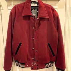 Brand New St. Laurent Aged Red Corduroy Bomber Sz. 56 Luxury Red Single-breasted Outerwear, Winter Red Outerwear With Corduroy Collar, St Laurent, Red Jacket, Mens Jackets, Jackets & Coats, Man Shop, Brand New, Red