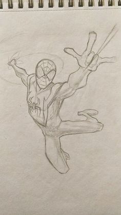 a pencil drawing of a spider man in mid air