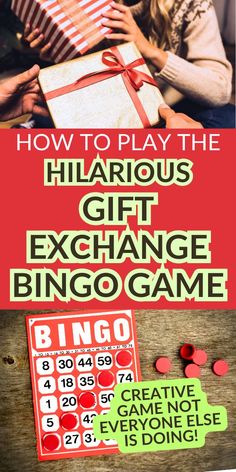 an advertisement for a casino game with the words how to play the hilarious gift exchangeer bingo