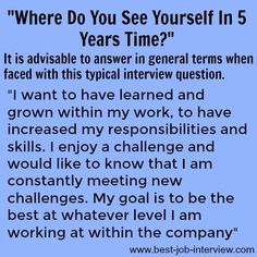 How to answer "Where do you see yourself in 5 years time?" #interviews #careergoals Typical Interview Questions, Job Interview Prep, Job Interview Answers, Job Interview Preparation, Job Interview Advice, Interview Answers, Interview Advice, Job Advice, Job Info