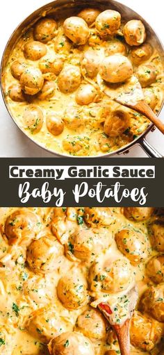 Creamy Garlic Potatoes, White Garlic Sauce, Boiled Baby Potatoes, Perfect French Fries, Baby Potato Recipes, Baby Potato, Homemade French Fries, Creamy Garlic Sauce, Garlic Potatoes