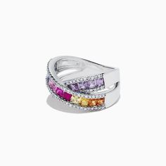 Effy Watercolors 14K White Gold Multi Sapphire and Diamond Ring, 2.63 TCW Sapphire And Diamond Ring, Multi Sapphire, White Stone, Round Diamonds, Gold Metal, Diamond Ring, Sapphire, White Gold, Ring