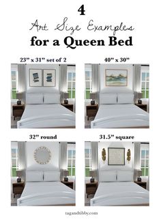 four pictures showing how to set up a queen size bed