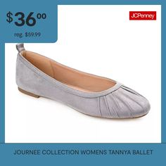 Darling details define the Tannya flat by Journee Collection. These versatile ballet flats feature vegan leather materials sitting on a 4 mm true comfort foam insole for extra comfortable wear. Classic round toes and a contemporary ruched design at the top finish this eye-catching style that looks great dressed up or down.Features: ComfortClosure Type: Slip-OnFootwear Technology: Memory Foam InsoleUpper/Outer Base Material: 100% PolyuretheneShoe Lining Material: PolyurethaneSole Material Conten… Journee Collection, Ballet Flat Shoes, Leather Material, Ballet Flats, Memory Foam, Vegan Leather, Looks Great, Ballet, Dress Up