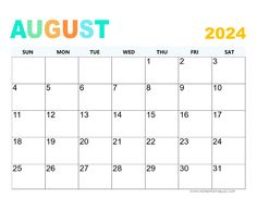 a calendar with the word august on it