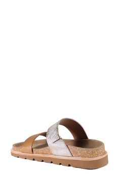 Two-tone straps make a striking statement on an essential casual sandal complete with a lightly cushioned footbed. Cushioned footbed Leather upper and lining/synthetic sole Imported Beach Toe Loop Sandals With Textured Footbed, Slip-on Footbed Sandals With Adjustable Strap For Beach, Double Strap Cushioned Footbed Sandals For Beach, Cushioned Double Strap Footbed Sandals For Beach, Beach Footbed Sandals With Textured Footbed, Casual Synthetic Toe Loop Footbed Sandals, Leather Footbed Sandals For Beach With Round Toe, Double Strap Cushioned Footbed Sandals For Vacation, Cushioned Double Strap Footbed Sandals For Vacation