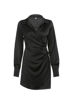 Fit: Regular fit. Detail: Cowl neck. Long sleeve. Ruched. Zipper closure. Solid color. Shirt dress. Material: 81% Cotton, 19% Polyester. Care： Machine washes cold, tumble dry low. Color may be lighter or darker due to the different displays. Ruched Shirt Dress, V Neck Black Dress, Ruched Shirt, Loose Clothing, Basic Skirt, Twist Knot, Clothing Details, Irregular Hem, Short Dresses Casual