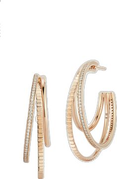 Rose Gold Diamond Hoop Earrings Fine Jewelry, Formal Rose Gold Diamond Hoop Earrings, Luxury Hoop Diamond Earrings, Elegant Rose Gold Hoop Earrings With Diamond Accents, Luxury Rose Gold Huggie Earrings For Formal Occasions, Elegant Rose Gold Huggie Hoop Earrings, Elegant Rose Gold Hoop Earrings For Everyday Luxury, Rose Gold Hoop Diamond Earrings, Rose Gold Hoop Earrings For Everyday Luxury