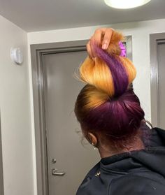 Peanut Butter Jelly Hair, Blonde Peekaboo Hair, Blonde Peekaboo, Skunk Strip, Purple Natural Hair, Peekaboo Hair Color, Peekaboo Hair Colors, Lemonade Braids Hairstyles, Puffy Hair