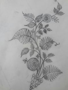 a drawing of flowers and leaves on paper