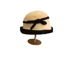 This Hat Is Union Made In The Us Under The Jami Brand. Body Was Made In West Germany. Plush Black Brim With Matching Plush Black Ribbon. Cream White Plush Body Has Reds Stitching Above The Black Ribbon New Never Worn. 21" Circumference 5" Tall Adjustable Chic Beige Cloche Hat, Chic Adjustable Beige Cloche Hat, Chic Beige Adjustable Cloche Hat, Retro Beige Bucket Hat, Classic Cream Cloche Hat With Curved Brim, Chic Beige Cloche Hat With Short Brim, Chic Beige Bucket Hat, Retro Cream Hat With Curved Brim, Vintage Beige Hat For Winter